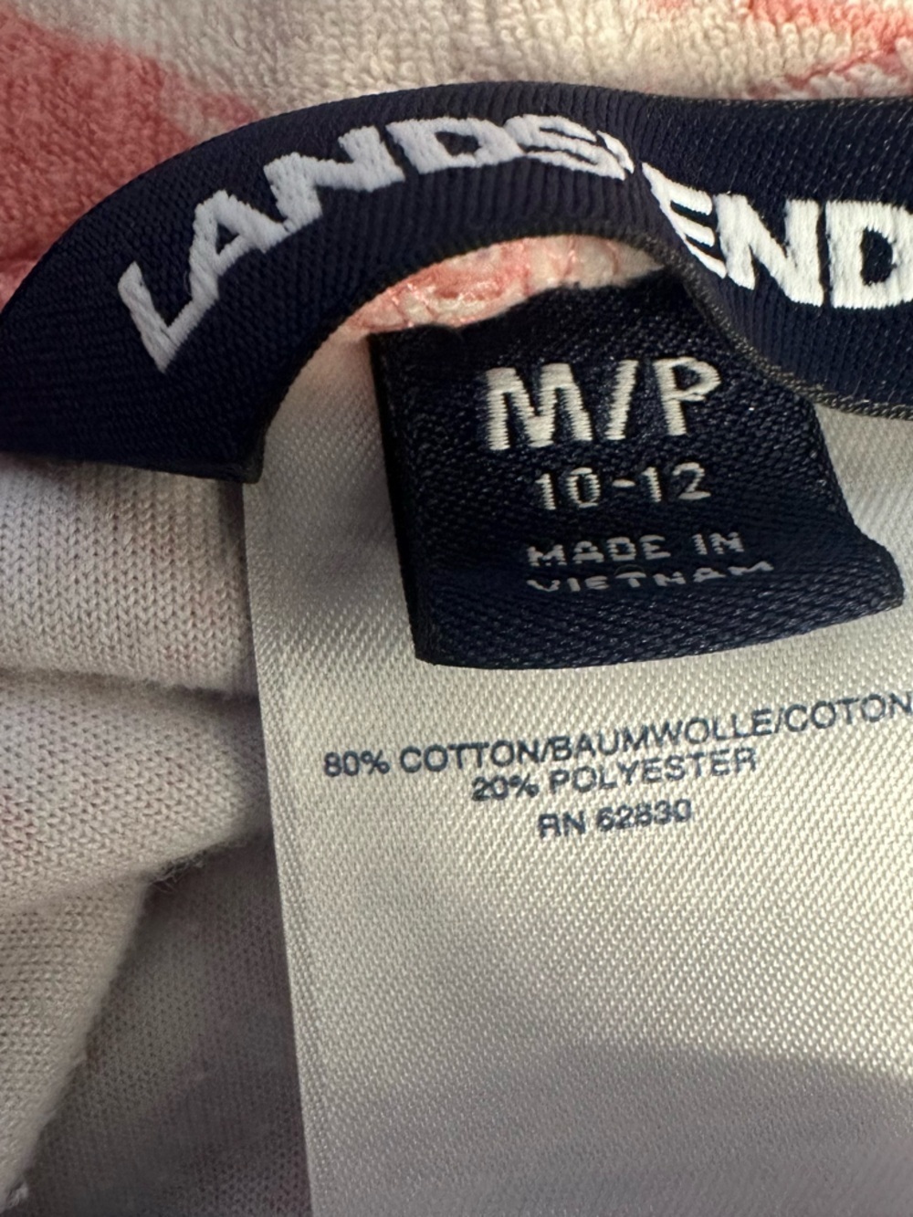 Lands' End pink Coral and Cream Tropical Print Drawstring Shorts terry cloth - Picture 6 of 6